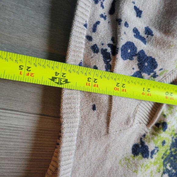 Eddie Bauer Womens Zip-Up Cardigan Sweater L Beige Blue Green Splatter Print - Picture 5 of 6